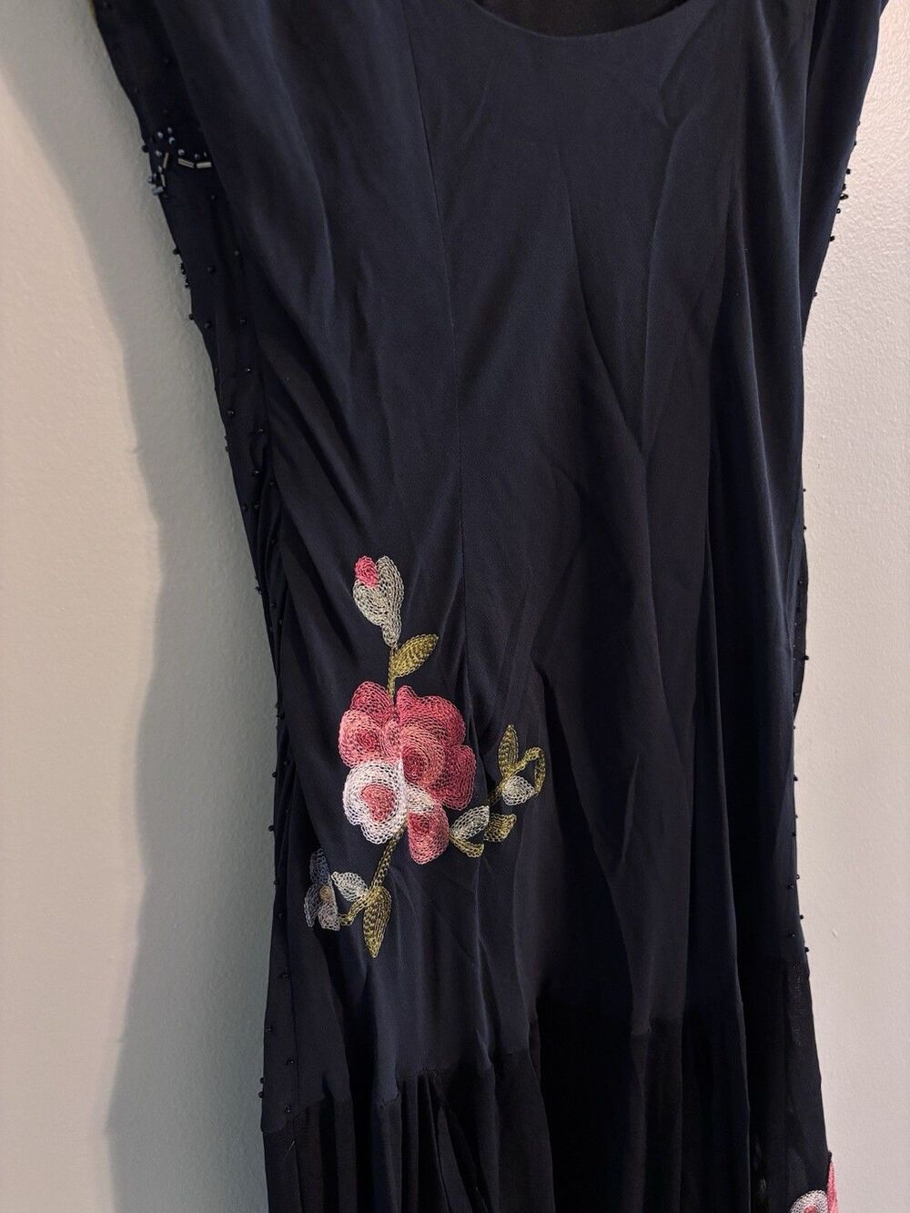 VTG Y2K Cache Silk Maxi Dress Sz 8 Beaded Embroidered Floral Whimsy Fairy Goth - Picture 16 of 16